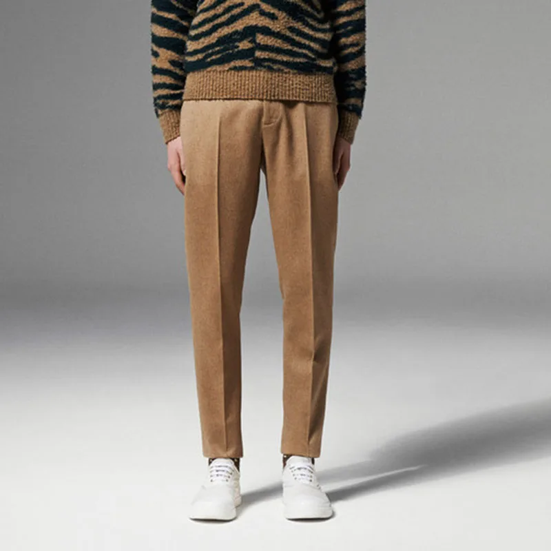 Men's wool slacks 2020 autumn and winter slim fit plus size youth harem pants camel wool pants small feet woolen pants