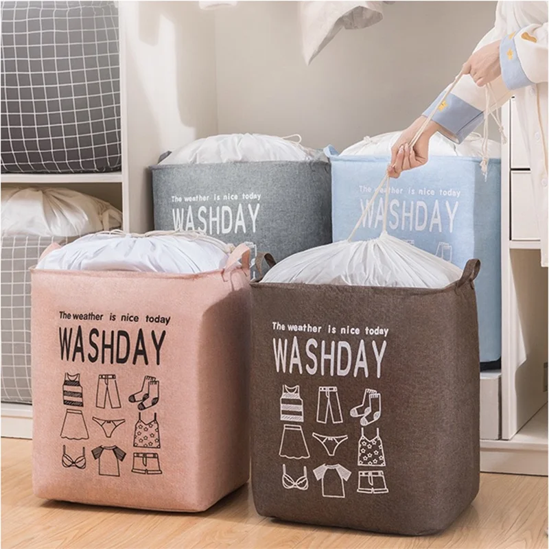 

Super Large Laundry Basket Foldable Storage Laundry Hamper Drawstring Cover Water-Proof Linen Toy Clothes Organizer Bucket 75L