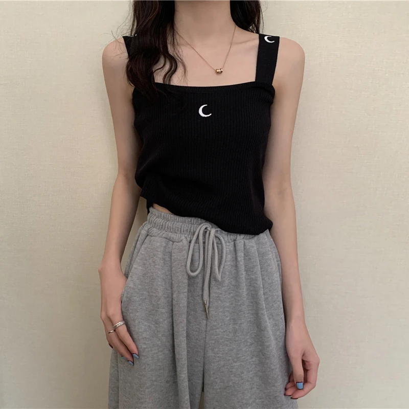 Луна вышитый черный трикотажная кофточка женская летняя верхняя одежда чувство