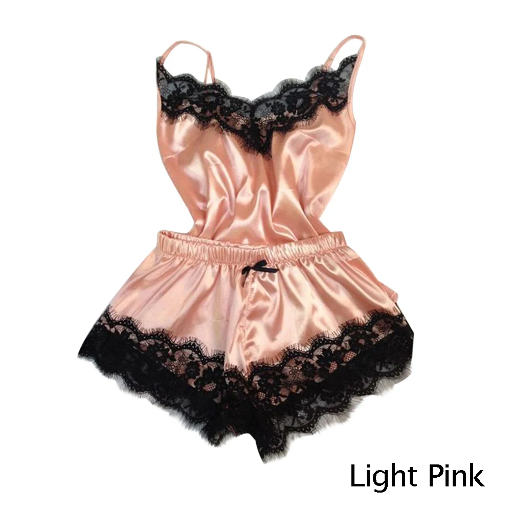 Light Pink Модное сексуальное женское белье шелковое кружевное повседневное свободное однотонное Ночная рубашка без рукавов ночное белье Летняя женская одежда Удобная - Цвет: Light Pink