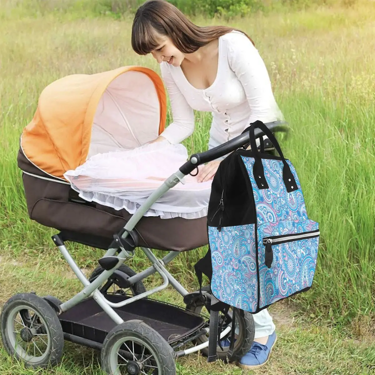 

Hot Sale contrast color Multifunctional Baby Diaper Bags Reusable Waterproof Diaper Organizer Portable Big Mummy Bag Wholesale