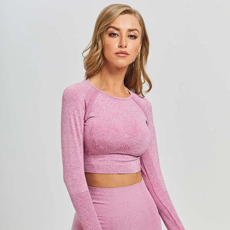 Женская Спортивная футболка бесшовный топ с длинным рукавом для йоги фитнеса