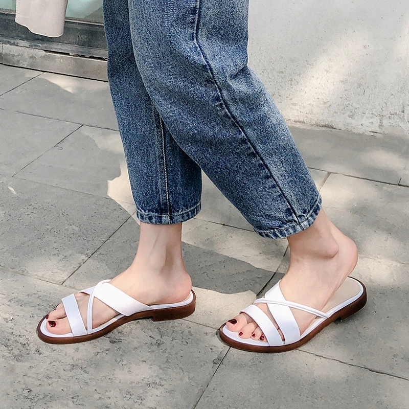 

Fashion brand genuine leather flat slippers women shoes high quality low-heeled comfortable summer women slipper women heels