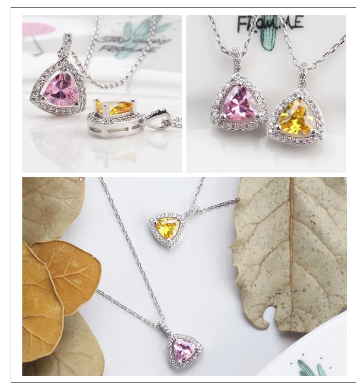 

2020 hot new arrives sterling silver S925 cute princess star girl clavicle triangle Pink Topaz fashion simple female pendant