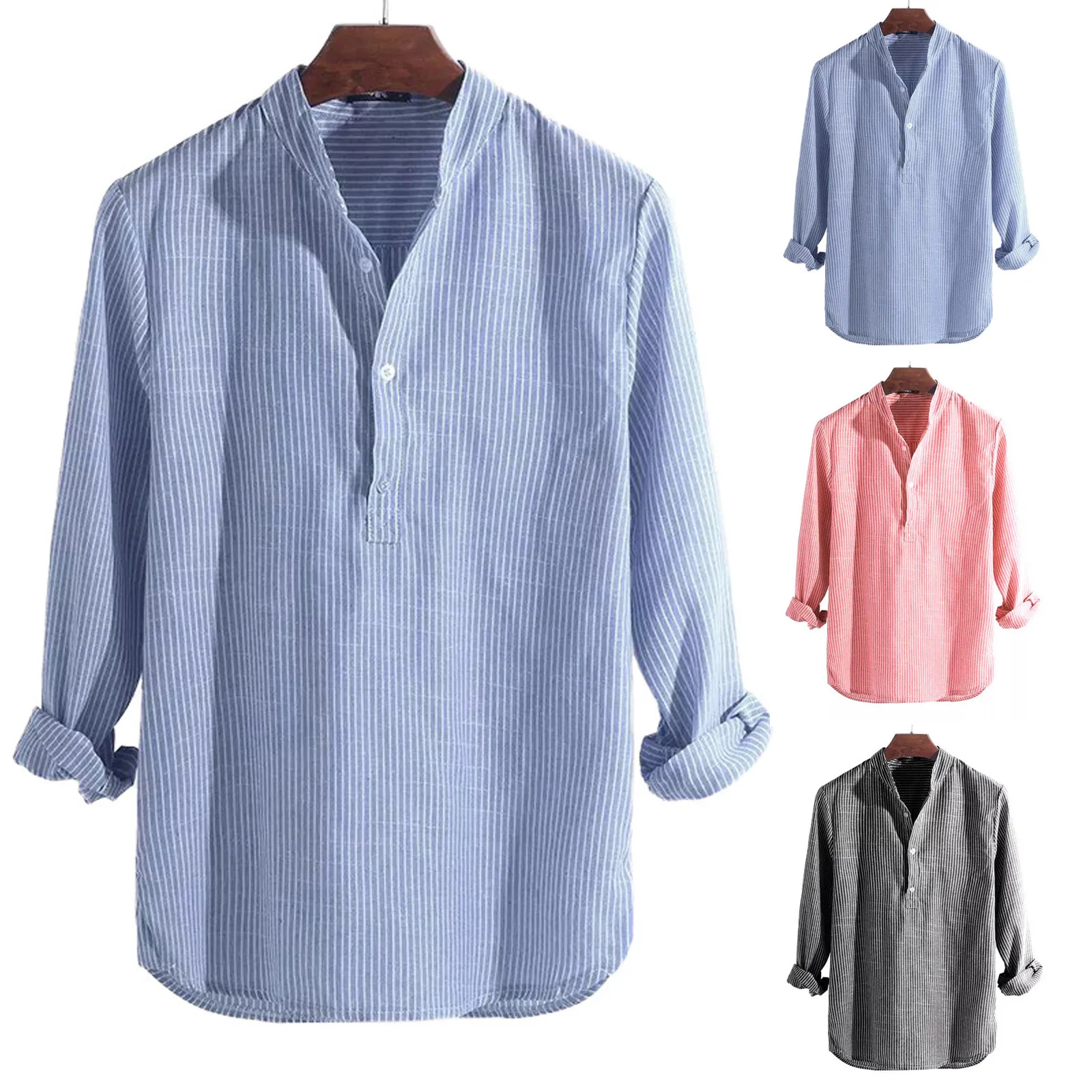 

Fashion Men's Striped Printed Stand Collar Shirt Button Slim Comfortable Casual Down Long Sleeve Blouse Tops Camisa Masculina#g3