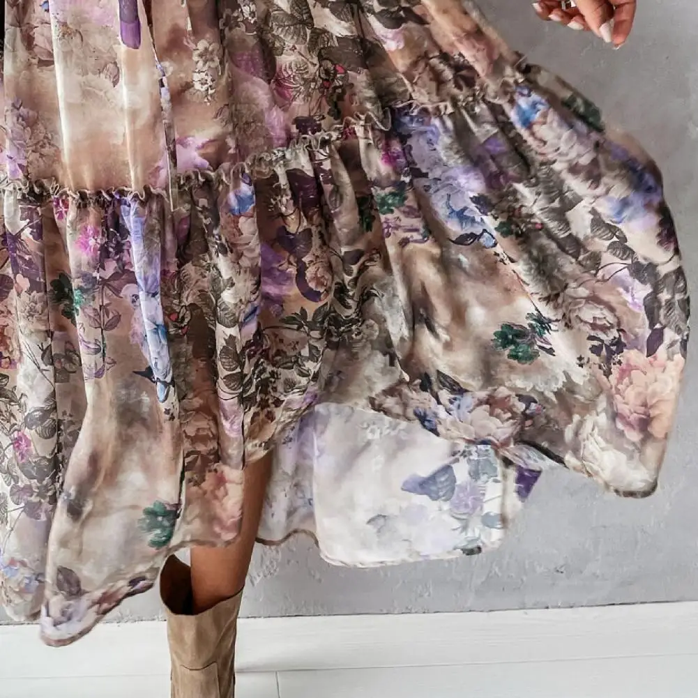 Женское винтажное платье-рубашка с цветочным принтом V-образным вырезом и