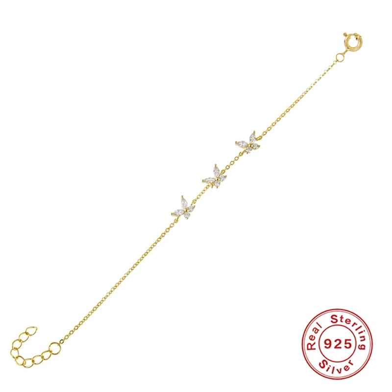 

GS 925 стерлингового серебра Мода кубического циркония с украшением в виде кристаллов горячая бабочка браслет роскошные золотые регулируемы...