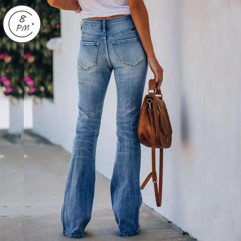 

Винтажные расклешенные джинсы женские тонкие джинсовые длинные брюки 2021 весенние модные Стрейчевые широкие джинсы с высокой талией Mujer ...