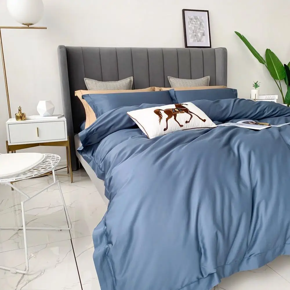 

1000Tc pure blue Egyptian cotton bedding set king duvet cover and pillow cases