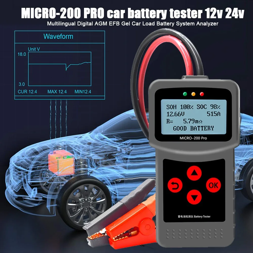 Тестер автомобильного аккумулятора 12 В 24 MICRO-200 PRO многоязычный цифровой AGM EFB
