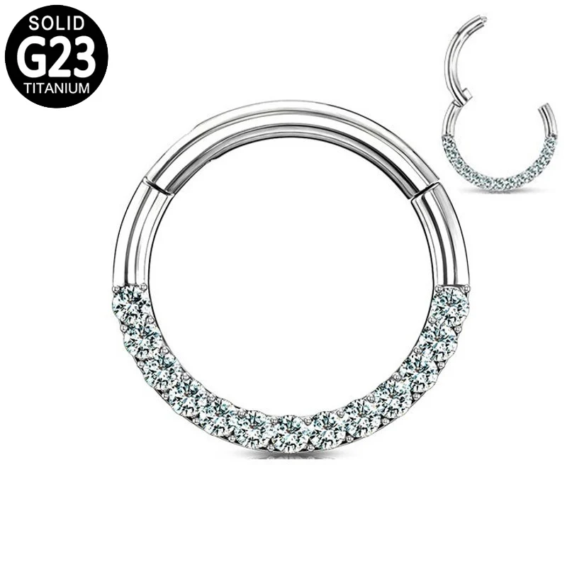 

G23 Titanium Hinged Segment Nose Ring Hoop Cz Paved Front Nipple Clicker Helix Cartilage Earring Daith Tragus Ring Ear Piercing