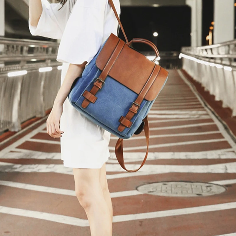 Vintage Women Canvas Backpacks for Teenage Girls School Bags Large Patchwork Backpack |