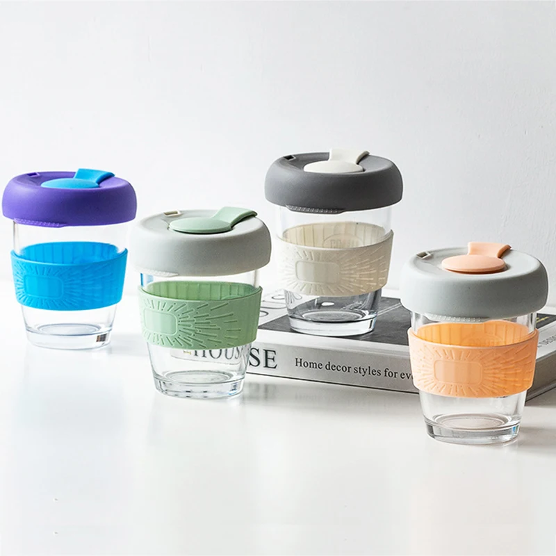 

2021 New 350ml Coffee Cup Portable Handy Milk Glass Silicone Cover Resistant Direct Drinkingwater Cup Breakfast Cup