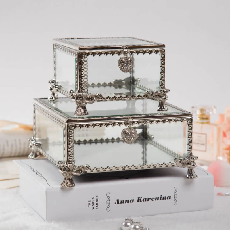 

Gold Jewelry Box Retro Princess Glass Transparent Luxury Storage Box