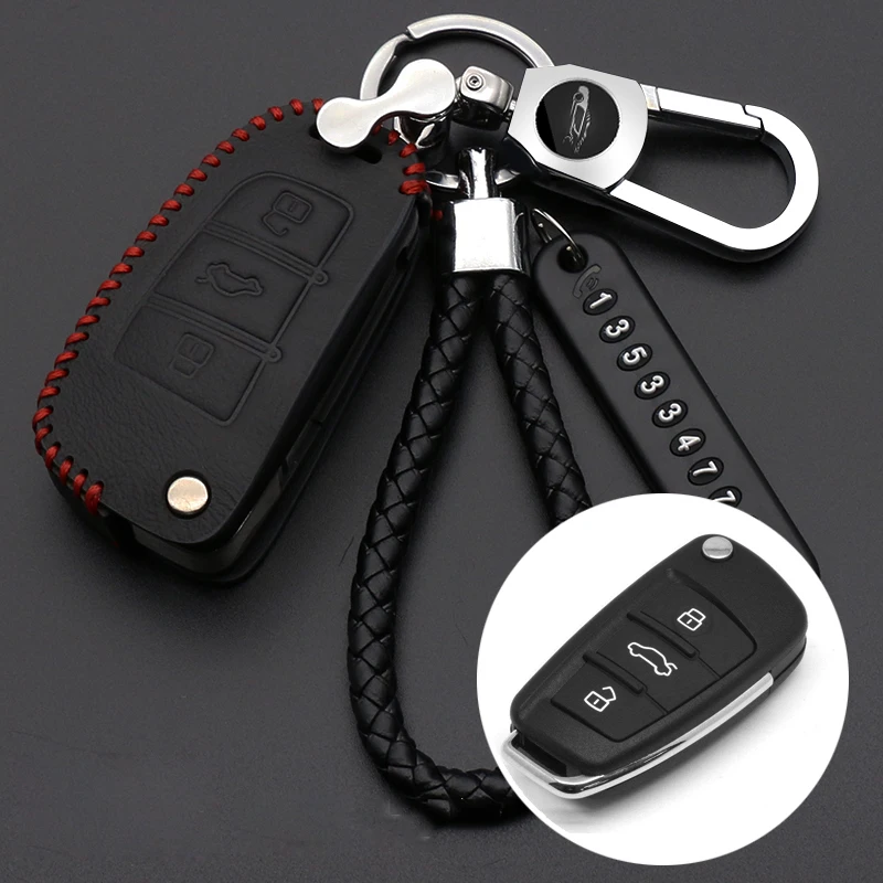 Hot Sale Leather Car Key Cover Case Holder For Audi A3 A4 A4L A5 A6 Q3 Q5 Q7 B6 B7 B8 B9 8V C5 C6 C7 S6 S7 S8 TT TTS Accessories