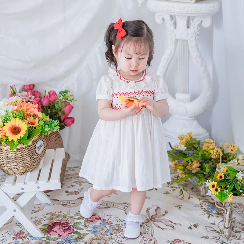 Белое платье для маленьких девочек Хлопковое Детские платья в испанском стиле