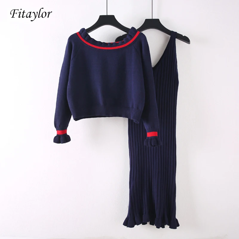 Fitaylor осень зима пуловер вязаное платье es костюм из двух частей женский свитер