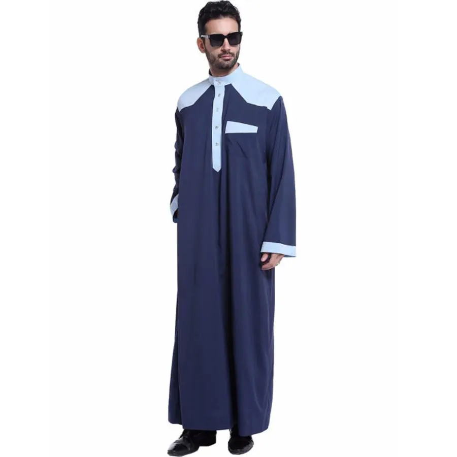 New Muslim islamic Clothing Men Jubba Thobe Patchwork Long Robe Saudi Musulman Wear Abaya Caftan Islam Dubai Arab Abaya Sweater