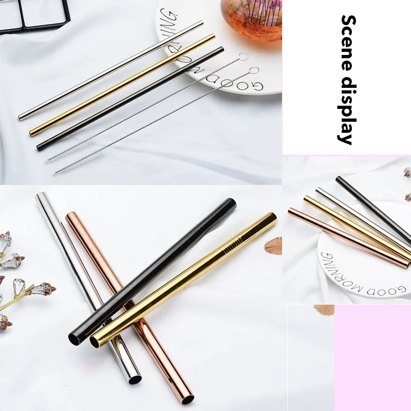 4 шт. многоразовые металлические трубочки для питья 4/8 304 Нержавеющая сталь