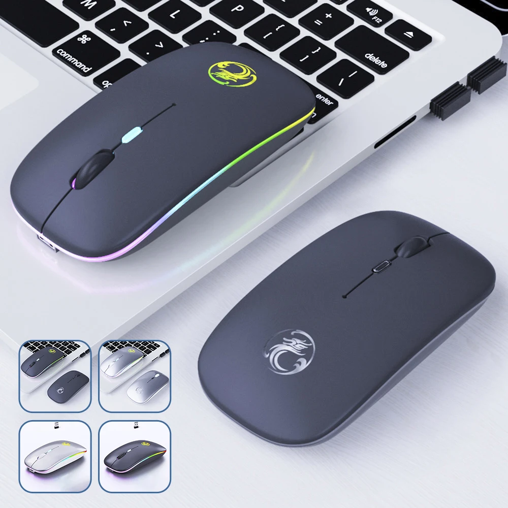 

With LEDRGB Bluetooth Computer Mouse Wireless Mouse Silent Rechargeable Ergonomic Mause Backlit USB Optical Mice For PC Laptop