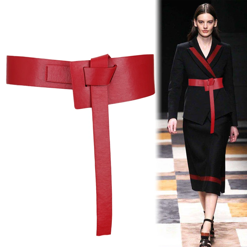 

New Design Women Knot Waistbands wide long belts soft PU leather Fashion Woman cummerbunds Dress Decorate DIY bow Buckle Gifts