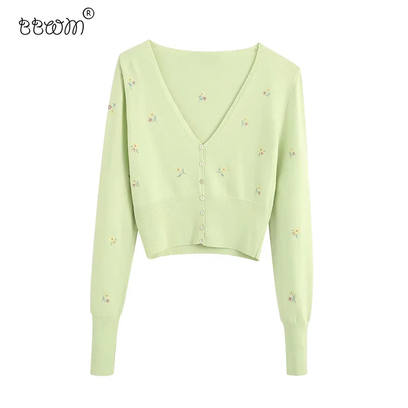 2020 Women Sweet Fashion Floral Embroidery Cardigan Vintage Long Sleeve Single Breasted Sweaters Girls Chic Jumpers |