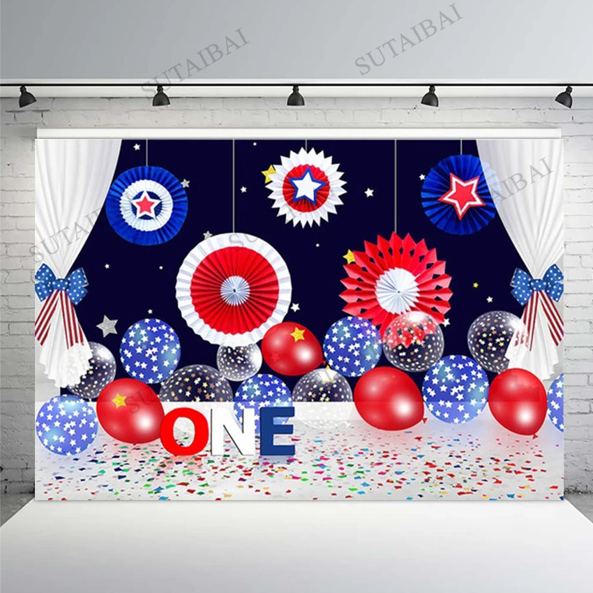 

July 4 American Independence Day Photography Background Balloon Flag Backdrop Newborn 1st Birthday Party Backdrop Photo Studio