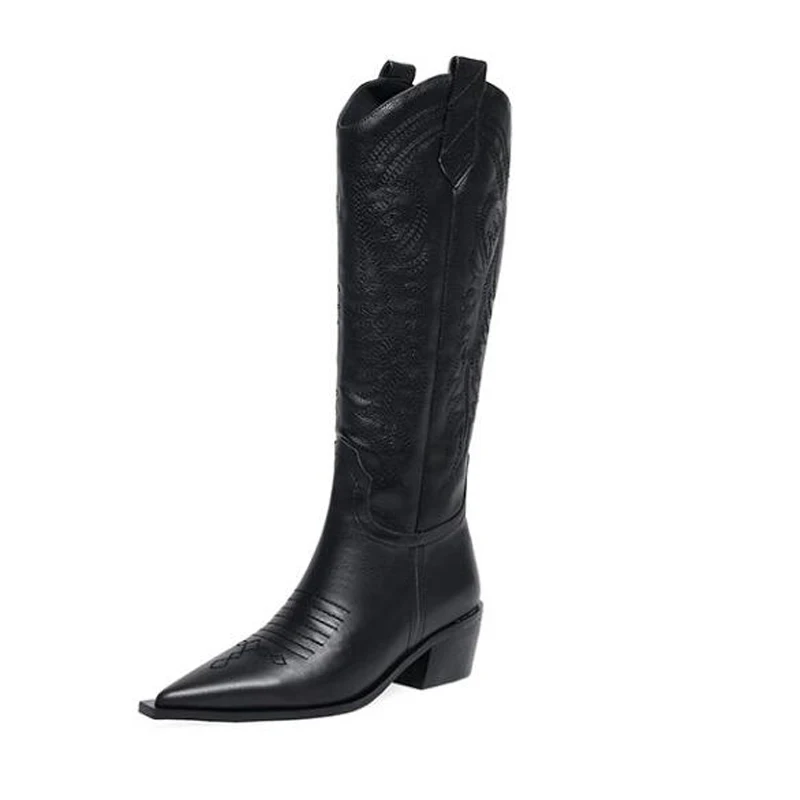 2019 натуральная кожа западные женские ботинки с острым носком из натуральной
