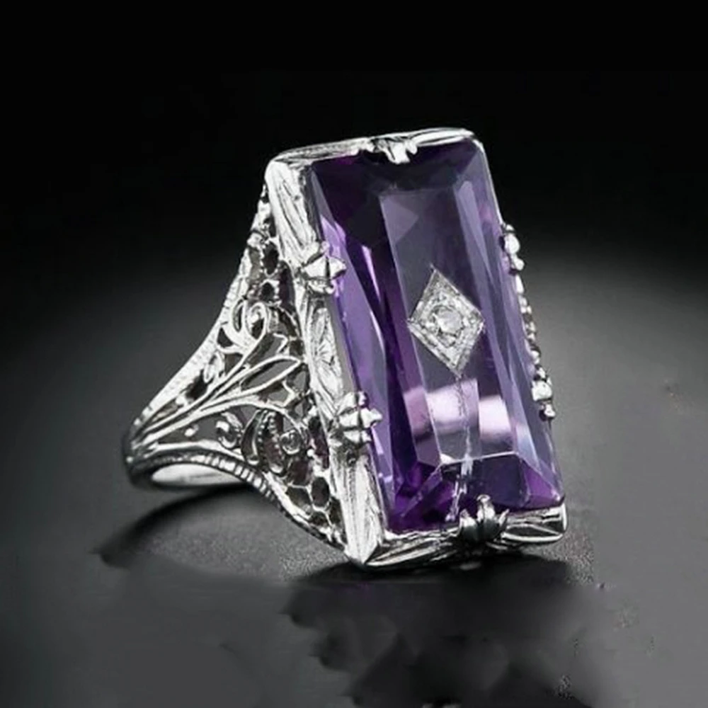 

fashion rings 2020 women princess ring Violet Square Cubic big Zircon Ring western jewelry vintage rings for women