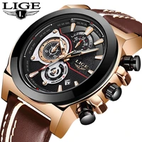 lige mens watches top luxury brand waterproof sport wristwatch chronograph quartz military leather watch men relogio masculino