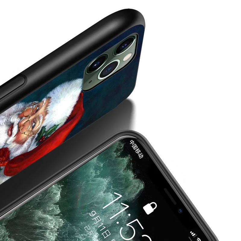 

Merry Christmas Santa Claus Snow For Apple iPhone 12 Mini 11 XS Pro Max XR X 8 7 6 6S Plus 5 5S SE 2020 Black Phone Case