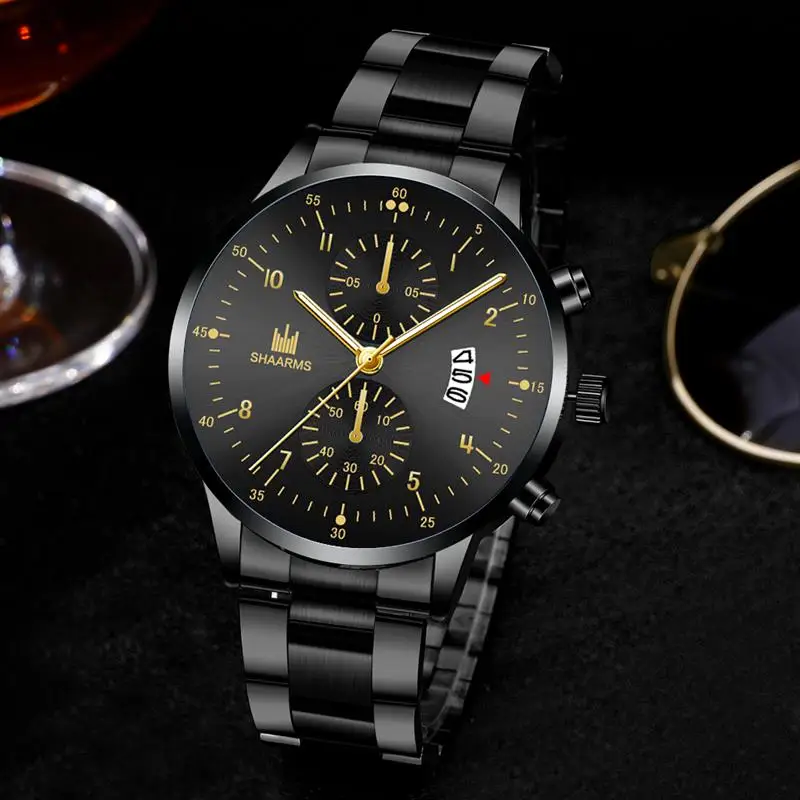 SHAARMS роскошные мужские серебряные часы из нержавеющей стали аналоговые