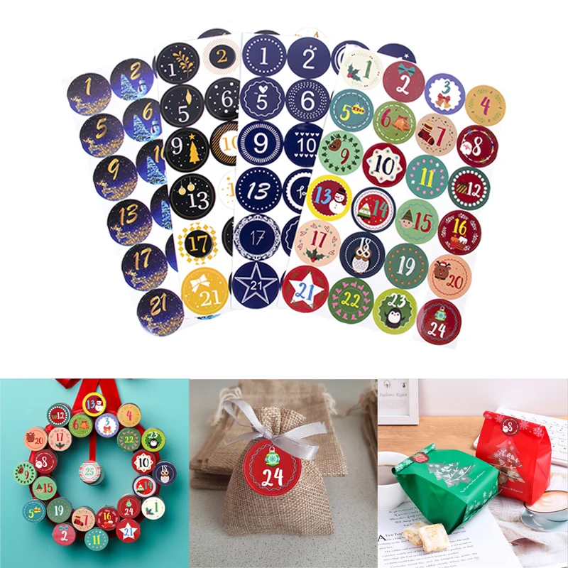 Рождественский Адвент-календарь на 24 дня наклейки из крафт-бумаги для подарков