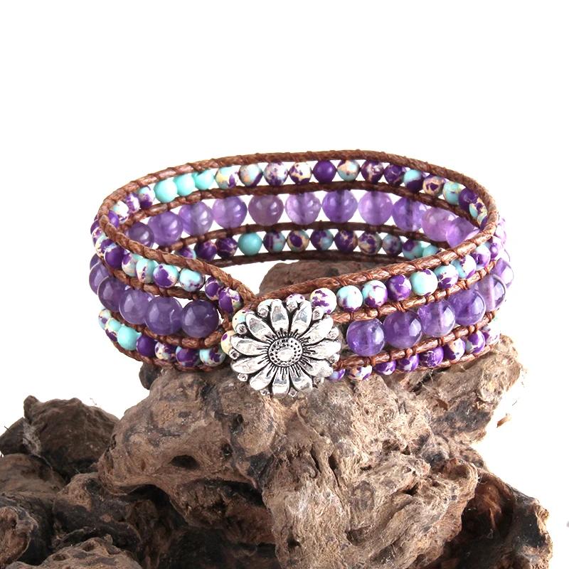 

RH Fashion Beautiful Energy Jewelry Natural Stone Handmade Wrap Bracelet Friendship Beaded Braceletes DropShip