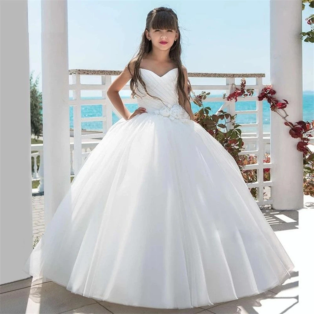 

Белое элегантное бальное платье с цветочным принтом для девочек, пышное Тюлевое платье без рукавов с аппликацией для вечеринки, платье для ...