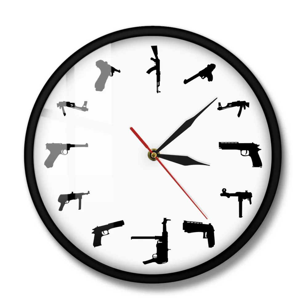 Женские армейские настенные часы разные пулеметы оружие минималистичный дизайн