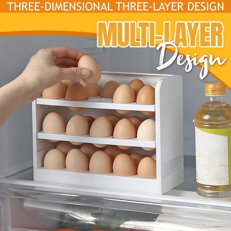 three layers creative flip egg storage box fridge organizer container household kitchen egg keep fresh rack can store 30 egg free global shipping