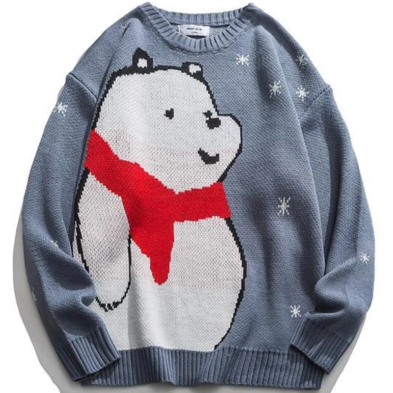 

Vintage Sweater Men 2021 Winter Hip Hop Streetwear Japanese Harajuku Cartoon Couples Knitted Sweater Loose Casual Knit Pullover