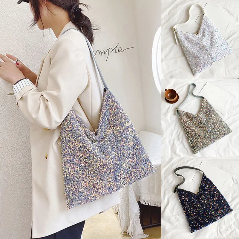 

Новинка 2021, портативные сумки-мессенджеры на плечо, вместительная сумка, модная женская сумка-тоут для девочек, Женская Милая блестящая сум...