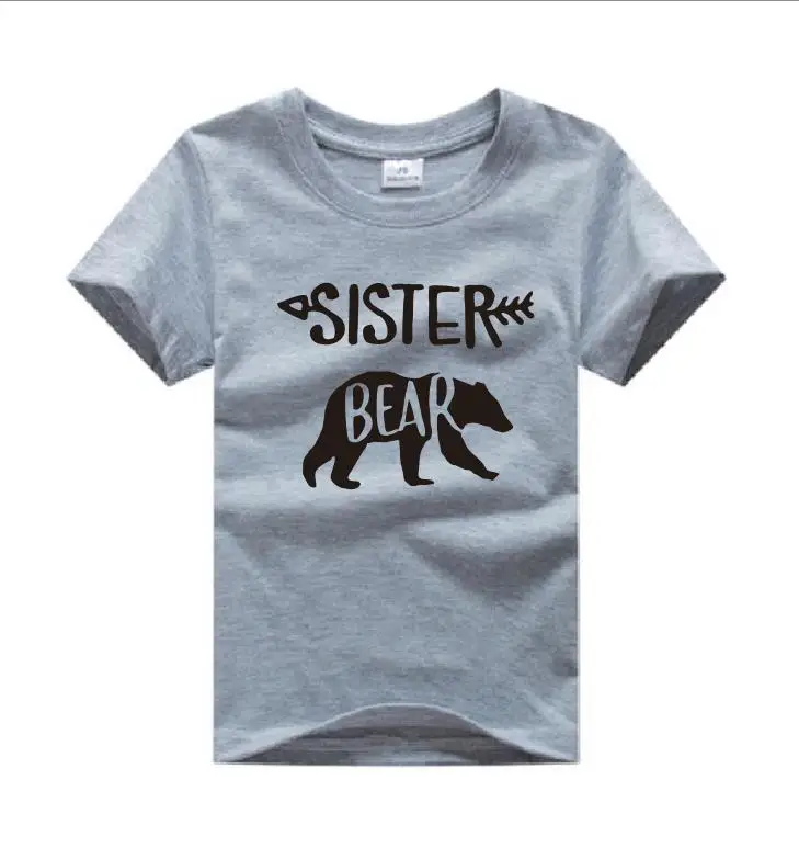gray KIDS SISTER Одинаковые футболки для всей семьи с изображением медведя, мамы, медведя, папы, медведя, футболки, повседневные футболки с короткими рукавами для маленьких девочек, хлопковые футболки, Прямая поставка - Цвет: gray KIDS SISTER