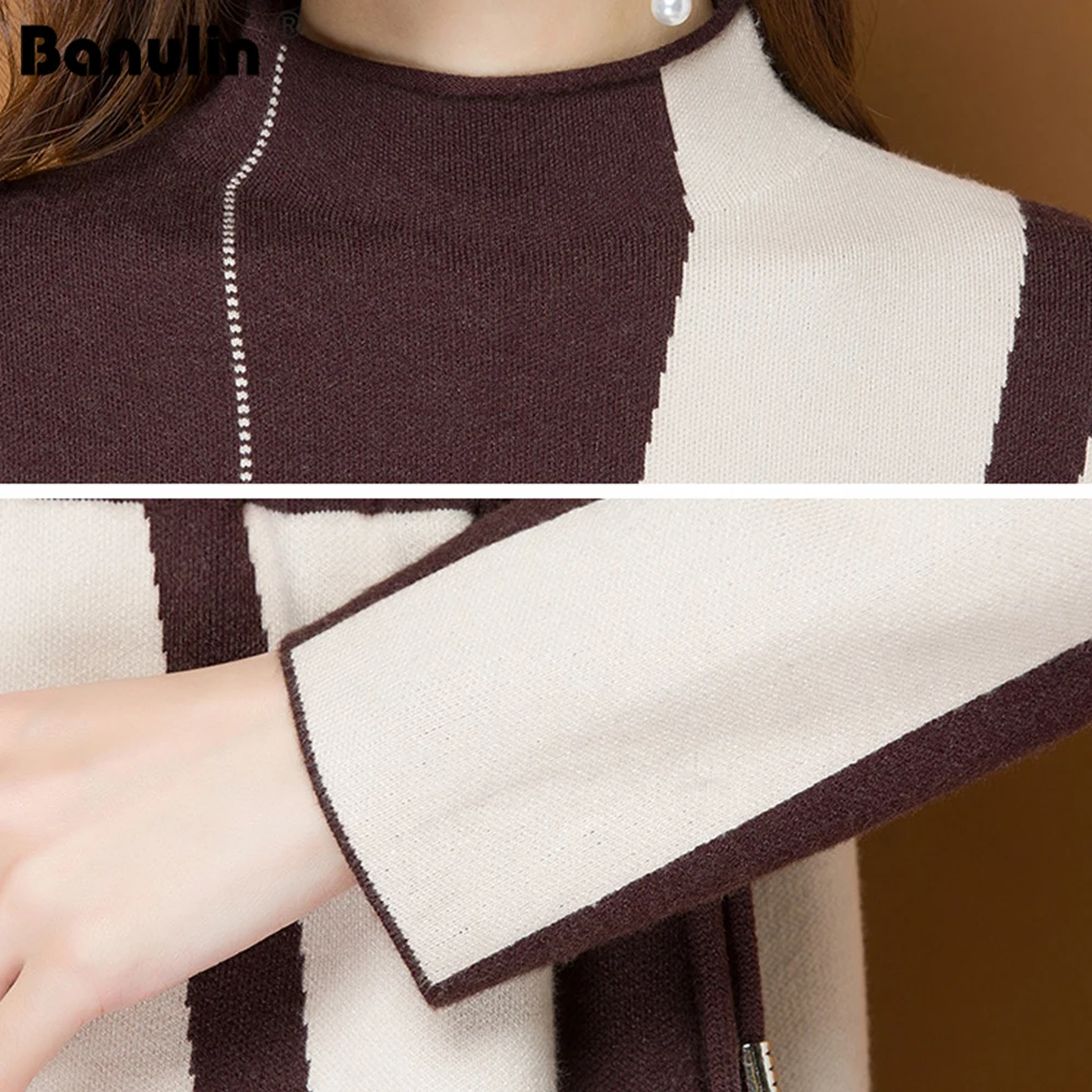 

2020 Autumn Winter Knitting Stripe Block Color Sweater Dress Women Warm Elegant Party With Sashes Bodycon Midi Dresses Female
