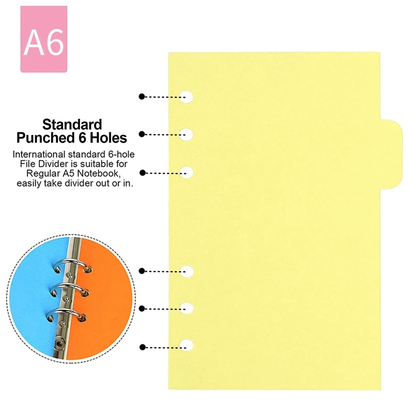 

10 Sets A6 Subject Dividers Paper Sheet, Punched File Card Dividers,Tabbed Index Divider for Notebook Insert Planner