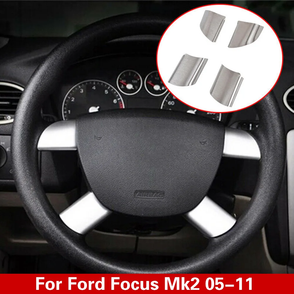

For Ford Focus Mk2 05-11 Steering Wheel Decorative Cover Replacement Silver 4Pcs/Set