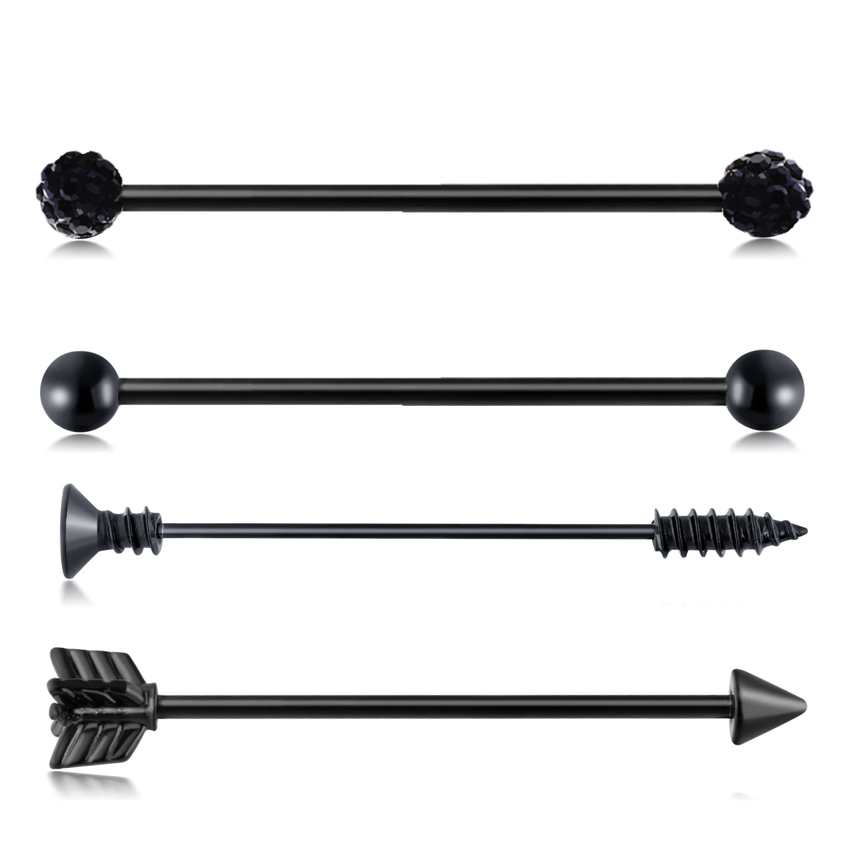 black4pcs TIANCIFBYJS 14 г 1-8 шт нержавеющая сталь промышленные серьги-гантели сердце стрелка радуга ушной хрящ хеликс-раковины пирсинг ювелирные изделия - Окраска металла: black4pcs
