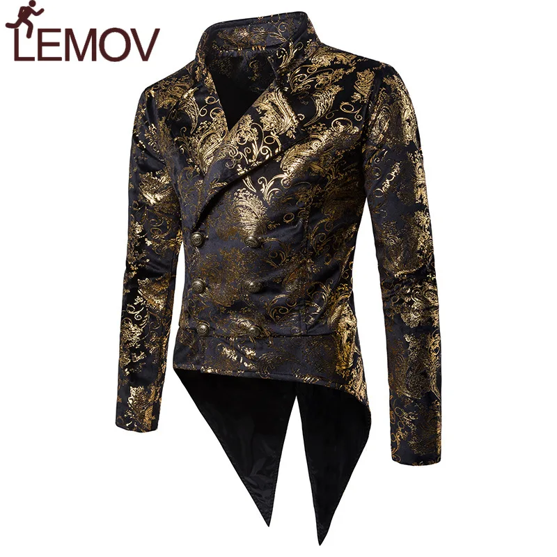 Мужской пиджак золотистого и красного цвета новинка 2018 двубортный с отворотами