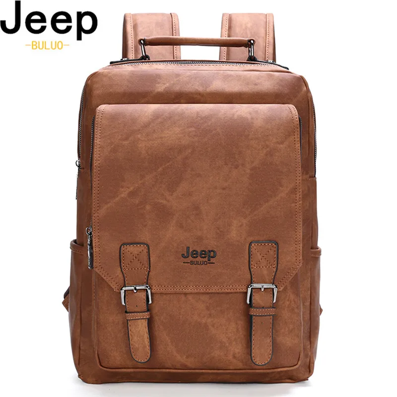 JEEP BULUO мужской школьный рюкзак для ноутбука 15,6 дюйма, мужской кожаный рюкзак, дорожный многофункциональный мужской рюкзак в военном камуфля...