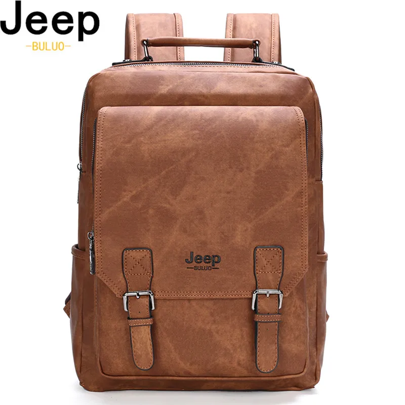 Мужской кожаный рюкзак для ноутбука 15 6 дюйма JEEP BULUO коричневый школьный дорожный