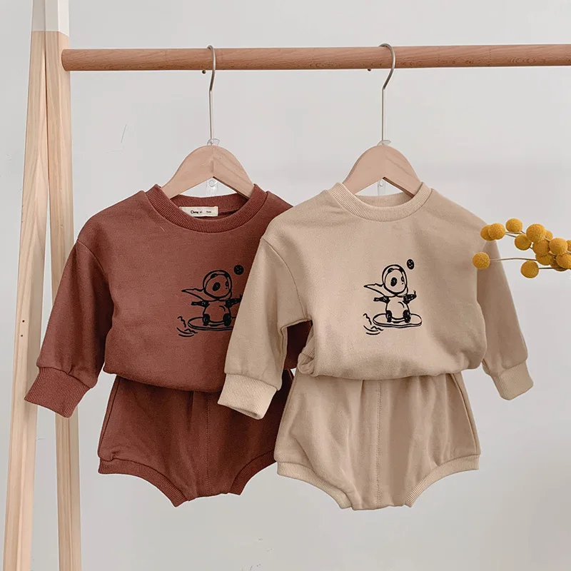 

2pcs Set Fashion Cute Baby Girls Boys Clothes Outfits Long Sleeve Tops + Shorts Sport Suit Infant Kids Autumn Loose Clothes