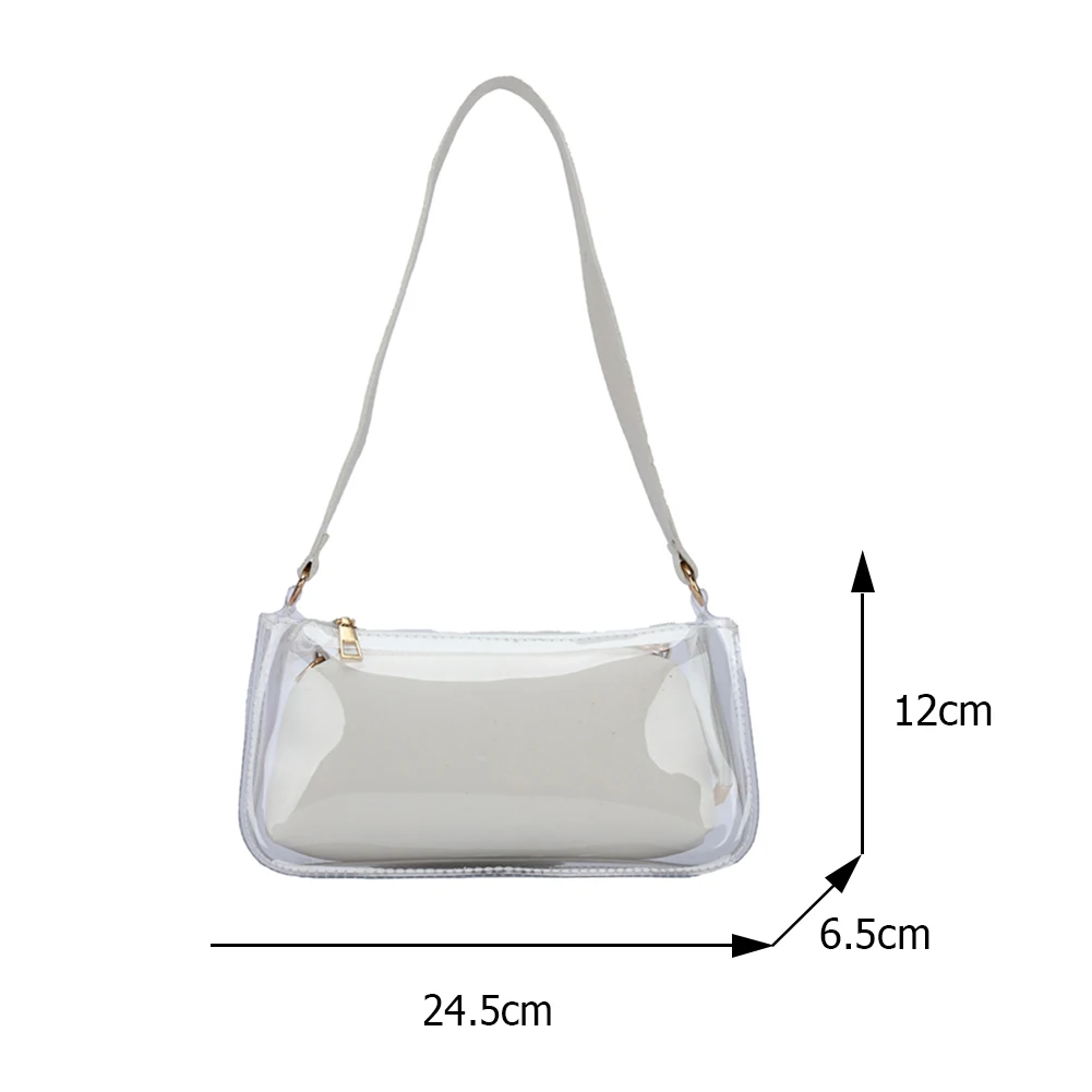 

Fashion Women PU Leather Solid Color Mini Pouch Purse Transparent PVC Underarm Shoulder Bag 2pcs Casual Ladies Small Handbags