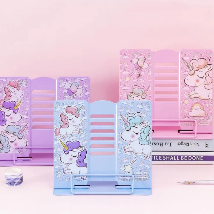 Kawaii Единорог Металлический регулируемый портативный держатель для книг для чтения складная подставка держатель книжная полка держатель для документов база канцелярские принадлежности